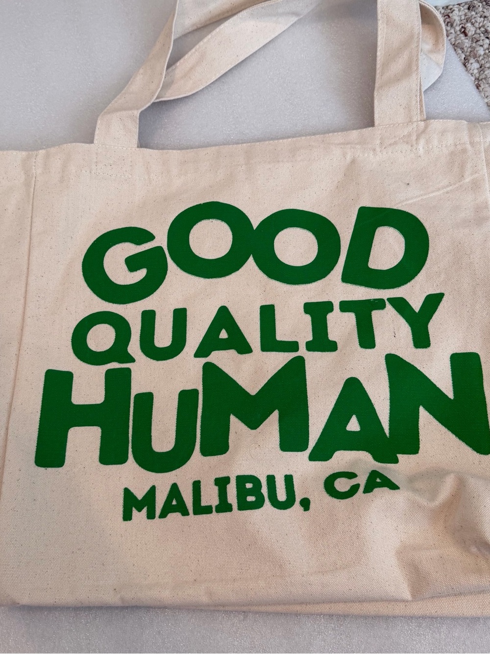 Good Quality Human Malibu CA Natural Canvas Tote Bag with Green Print